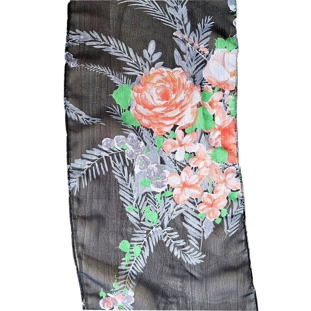 Floral Rose Long Sheer Rectangular Scarf